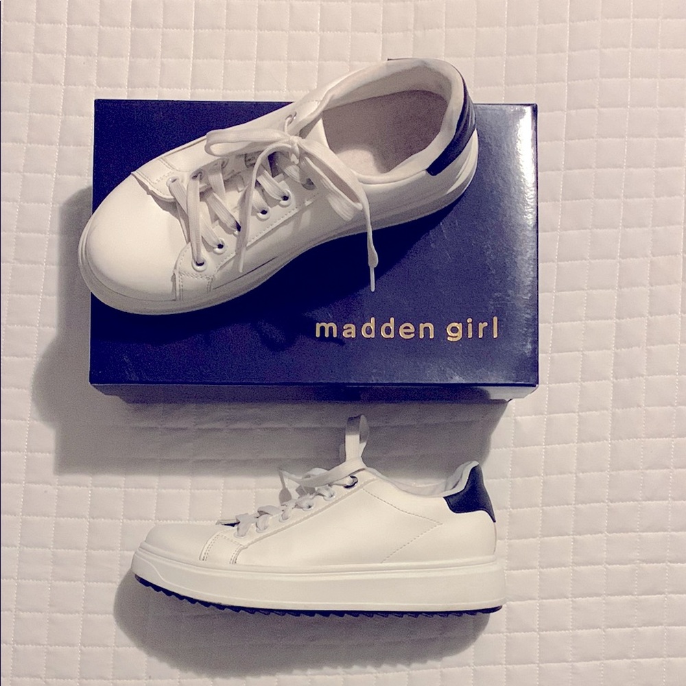 Madden Girl Platform Sneakers in White and Black